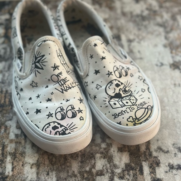 Kids Vans Graphic Slip-On Shoes - White - Picture 1 of 6